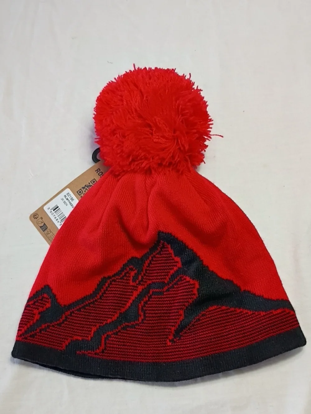 NWT Rossignol Boys Ben Hat Red Knit Pom Beanie with Black Trim Size One Size